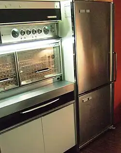 Frigidaire Imperial "Frost Proof" model FPI-16BC-63, top refrigerator/bottom freezer with brushed chrome door finish made by General Motors Canada in 1963