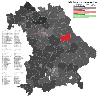 1986 Bavarian state election, Black is CSU, Red is SPD