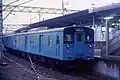 JR-West KuMoHa 123-5 in Hanwa Line branch livery in August 1987