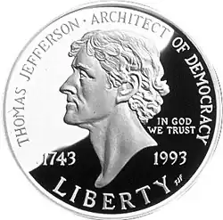 The 1994 Thomas Jefferson 250th Anniversary silver dollar.