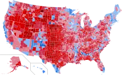 Results by county, shaded according to winning candidate's percentage of the vote.[f]