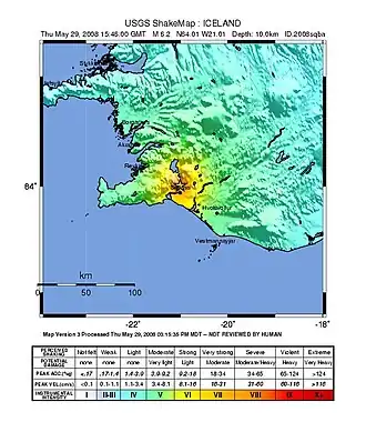 Map of the 2008 Iceland earthquake
