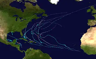 A map of the tracks of all the storms of the 2011 Atlantic hurricane season