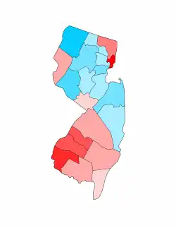 Trend in each New Jersey county from the 2009-2013 governor elections