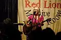Sue Graves performing at Isleworth's Red Lion pub at a TwickFolk concert, Twickenham Heartbeat, recorded and broadcast live by BBC Radio Wales on 9 March 2014