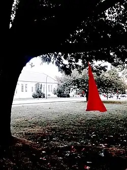 Red dresses representing missing and murdered Indigenous women.