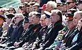 Kyrgyz president Sadyr Japarov with Russian president Putin and other post-Soviet leaders at the 2023 Moscow Victory Day Parade