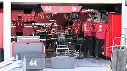 SF-25 being assembled in the pit building prior to the 2025 Japanese Grand Prix