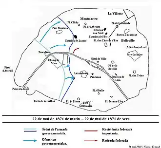 On May 22, the Versailles Army advanced east toward the center of Paris.