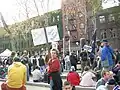 A political demonstration in Occidental Park