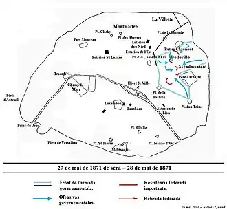 The last major fighting took place near the Père Lachaise Cemetery, the Buttes-Chaumont and Belleville.
