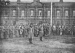 Lieutenant G. A. Golovan, commander of the reserve battalion of the 3rd Kornilov Shock Regiment, Zmiev Barracks in Kharkov.