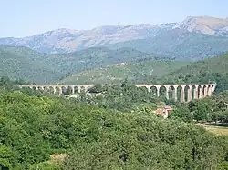 Viaduct of Chamborigaud, with Mont Lozère in the background