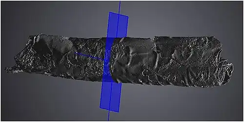 The scroll rendered in VGStudio MAX 3 Beta with indication of the slice shown
