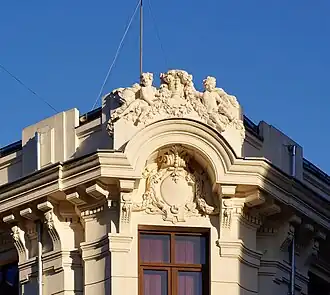 Beaux-Arts putti on Bulevardul Regina Elisabeta no. 41, Bucharest, Romania, unknown architect, c. 1900