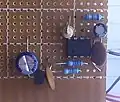 A 555 timer circuit on perforated board
