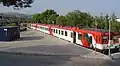A 592 DMU on its original livery at Buñol, Valencian Community