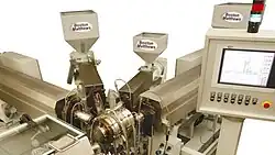 Schematic showing five‑layer extrusion process and associated die details.