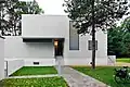Front view of the modern reconstruction of Gropius's house in Dessau (1925–1926). It was destroyed during World War II. This reconstruction (2014) was not built as an exact replica of the original house.