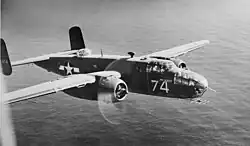 A B-25 Mitchell from the 77th Bomb Squadron flying southeast of Attu in 1943.
