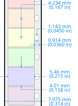 Basic dimensions and layout of the Super 8 (8 mm) film format