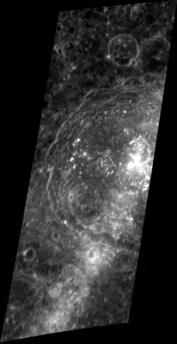 Map-projected view of western Aśvaghoṣa crater