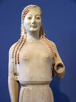 Image 57Peplos Kore at the Acropolis Museum. Relics of the polychromy are visible. (from Culture of Greece)