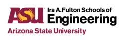 The ASU logo, the letters ASU with a sunburst around the S, next to the words "Ira A. Fulton Schools of Engineering" on two lines with the words "Arizona State University" in a third line at the bottom left