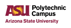 The ASU logo, the letters ASU with a sunburst around the S, next to the words "Polytechnic Campus" on two lines with the words "Arizona State University" in a third line at the bottom left