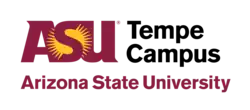 The ASU logo, the letters ASU with a sunburst around the S, next to the words "Tempe Campus" on two lines with the words "Arizona State University" in a third line at the bottom left