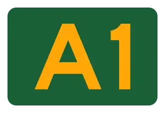 Alphanumeric route (used nationally); may also be coloured orange-on-blue for tollways in VIC and QLD.