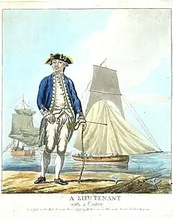 1777 illustration of a Royal Navy lieutenant
