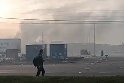 Smoke from burning businesses in South Minneapolis on May 28