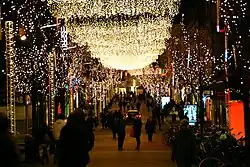 Strøget, decorated for Christmas. The inner city is popular with shoppers year round.