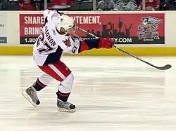 photograph of Aaron Gagnon during a pre-game warm-up
