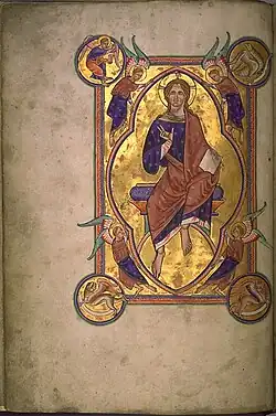 Christ in Majesty from the Aberdeen Bestiary, c. 12th century, manuscript illumination.