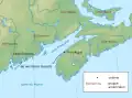 Acadia 1610–1613, showing settlements and Indigenous nations.