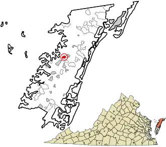 Location in Accomack County and the state of Virginia.