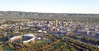 Adelaide City Centre with Adelaide Oval and the Adelaide Festival Centre in view (2015)