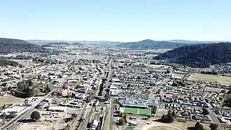 Aerial view of Lithgow in June 2018, looking west