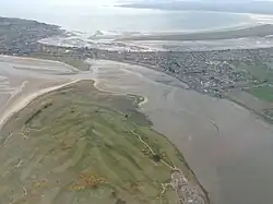 An aerial photo of the isthmus of Sutton which connects Howth Head and County Dublin