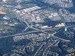 Aerial view of the US 29/MD 216 interchange in September 2018
