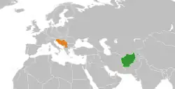 Map indicating locations of Afghanistan and Yugoslavia