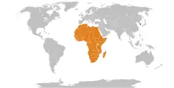 Map indicating locations of Africa and South Korea