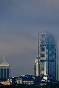 Tower partially obscured by haze