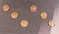 Three Kushan and three Roman coins excavated in Ahin Posh. British Museum