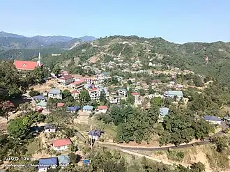 Aerial view of Aibawk in the mountainous region of northeastern India.