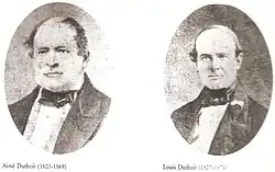 Two black and white oval portraits. The person’s name and dates of birth and death are listed below each photograph.