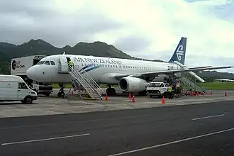 Air New Zealand Airbus A320-200 awaiting passengers at the airport