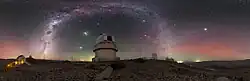 Hues of red and green lighting up the sky are produced by airglow.[19]